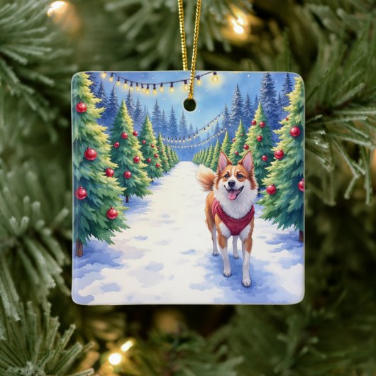 Staffordshire Bull Terrier at Christmas Tree Farm  セラミックオーナメント (ツリー)