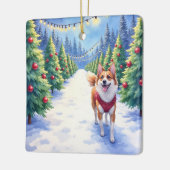 Staffordshire Bull Terrier at Christmas Tree Farm  セラミックオーナメント (左)