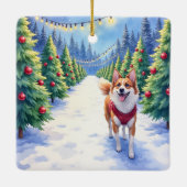 Staffordshire Bull Terrier at Christmas Tree Farm  セラミックオーナメント (裏面)