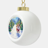 Staffordshire Bull Terrier at Christmas Tree Farm  セラミックボールオーナメント (右)