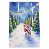 Staffordshire Bull Terrier at Christmas Tree Farm  ミディアムペーパーバッグ (裏面)