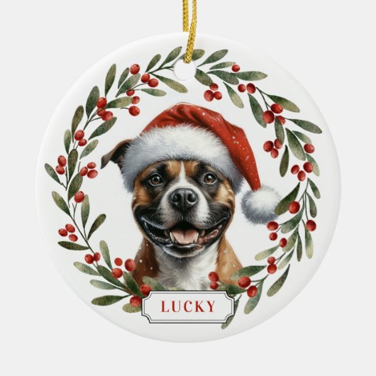 Staffordshire Bull Terrier Ceramic Circle Ornament セラミックオーナメント (正面)