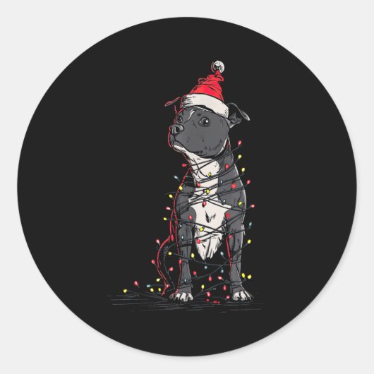 Staffordshire Bull Terrier Christmas Graphics Dog  ラウンドシール (正面)