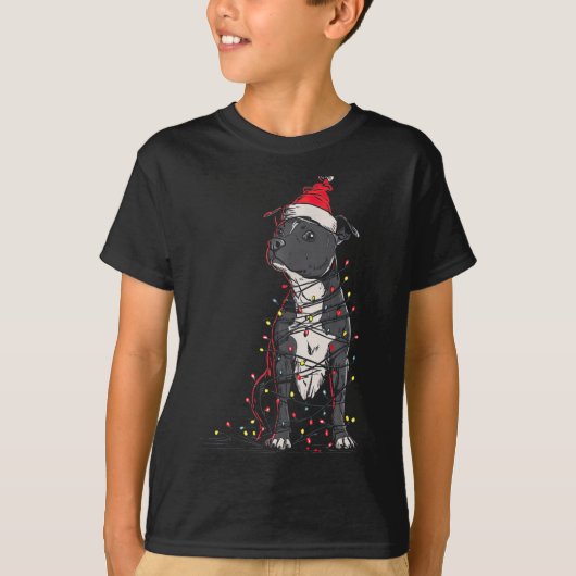 Staffordshire Bull Terrier Christmas Graphics Dog Tシャツ (正面)