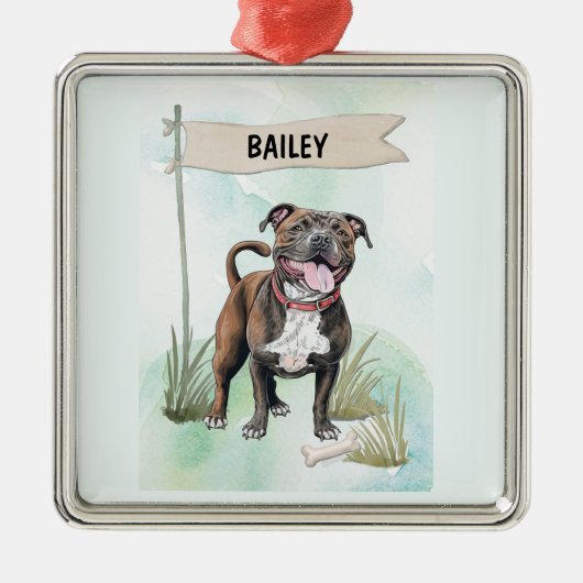 Staffordshire Bull Terrier Watercolor Personalized メタルオーナメント (正面)