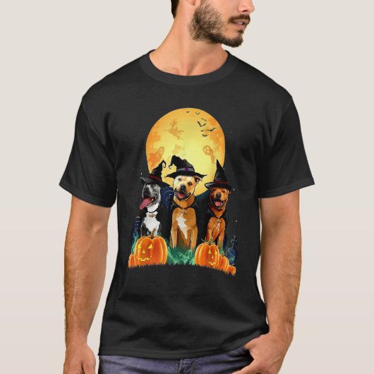 Staffordshire Bull Terrier Witch Pumpkin Halloween Tシャツ (正面)