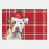 Staffordshire Terrier Christmas Dog Red Plaid ラッピングペーパーシート (正面3)