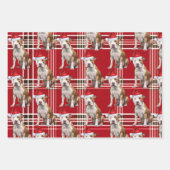 Staffordshire Terrier Christmas Dog Red Plaid ラッピングペーパーシート (正面2)
