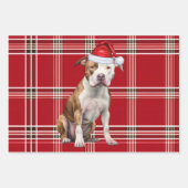 Staffordshire Terrier Christmas Dog Red Plaid ラッピングペーパーシート (正面)