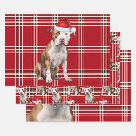 Staffordshire Terrier Christmas Dog Red Plaid ラッピングペーパーシート (セット)