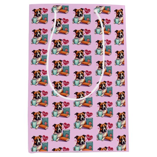 Staffy Books Coffee抱き枕in peony ミディアムペーパーバッグ (正面)