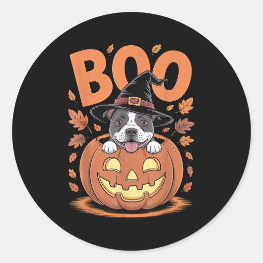 Staffy Costume Pumpkin Halloween Staffordshire Bul ラウンドシール (正面)