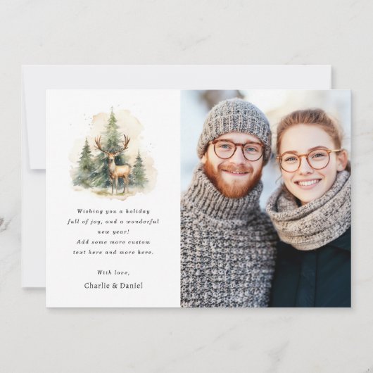 Stagとクリスマスツリーの水彩写真 シーズンカード (正面)