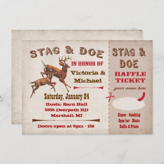 StagまたはBuckとDoeのチケットとラッフル招待 招待状 (正面/裏面)