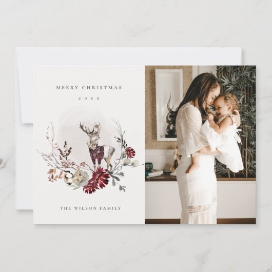 Stag Marsala Folidsリース写真メリークリスマス シーズンカード (正面)
