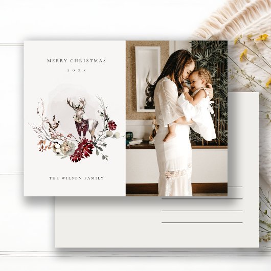 Stag Marsala Folidsリース写真メリークリスマス シーズンポストカード