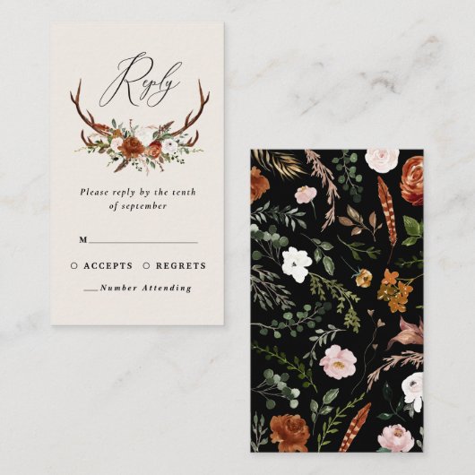 Stag rust blackシックなフローラエレガントな結婚予算 エンクロージャーカード (正面/裏面)