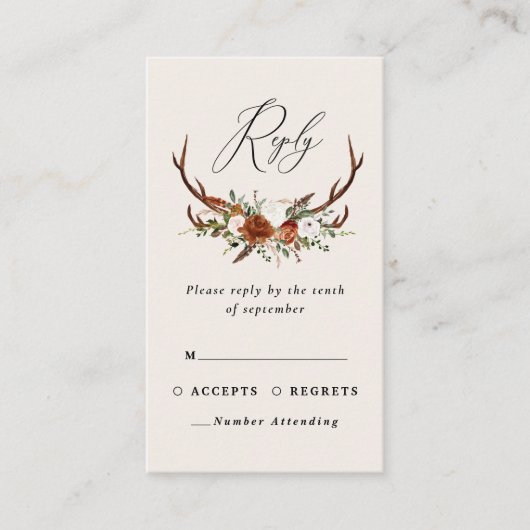 Stag rust blackシックなフローラエレガントな結婚予算 エンクロージャーカード (正面)