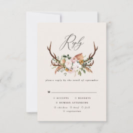 Stag terracotta pink floral rustic elegant wedding 出欠カード