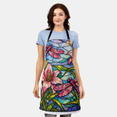 Stain Glass Lilies and Dragonflies Pink エプロン (着用した状態)