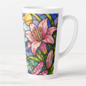Stain Glass Lilies and Dragonflies Pink カフェラテマグ (右)