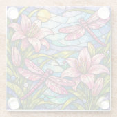 Stain Glass Lilies and Dragonflies Pink ガラスコースター (裏面)