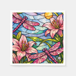 Stain Glass Lilies and Dragonflies Pink スタンダードカクテルナプキン