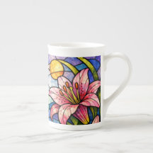 Stain Glass Lilies and Dragonflies Pink