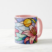 Stain Glass Lilies and Dragonflies Pink マグカップ (正面右)
