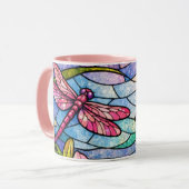 Stain Glass Lilies and Dragonflies Pink マグカップ (正面左)