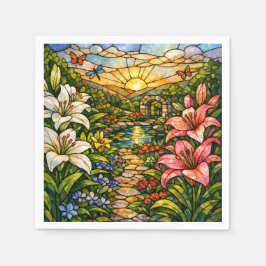 Stain Glass Lilies and Sunshine スタンダードカクテルナプキン