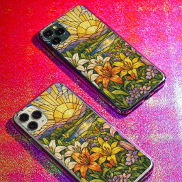 Stain Glass Lilies Butterflies and Sunshine iPhone 15 Proケース