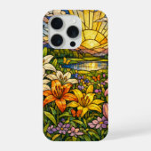 Stain Glass Lilies Butterflies and Sunshine iPhoneケース (裏面)