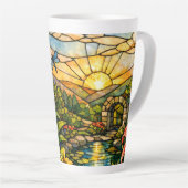 Stain Glass Lilies Butterflies Sunshine カフェラテマグ (右アングル)