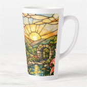 Stain Glass Lilies Butterflies Sunshine カフェラテマグ (右)