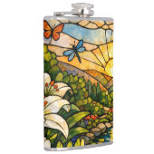 Stain Glass Lilies Butterflies Sunshine フラスク (右)