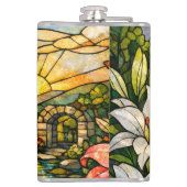 Stain Glass Lilies Butterflies Sunshine フラスク (裏面)