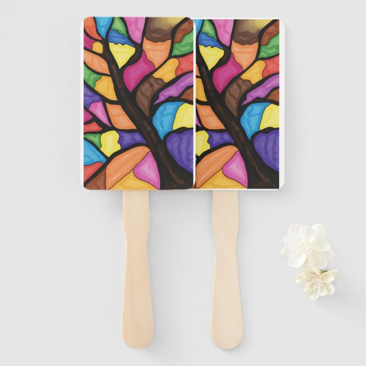 Stain glass tree art  ハンドファン (正面&裏面)