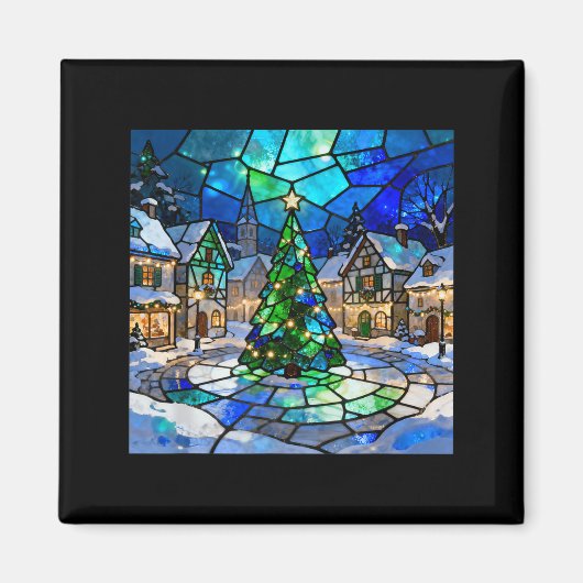 Stained Gl Christmas Tree Winter Village Holiday A マグネット (正面)