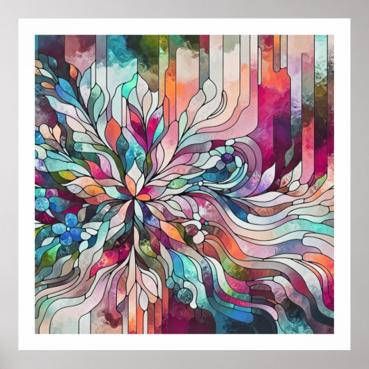 Stained Glass Abstract Floral Design ポスター (正面)
