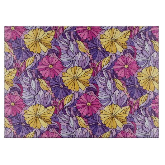 Stained Glass Abstract Purple Yellow Pink カッティングボード (正面)