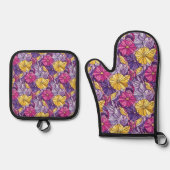 Stained Glass Abstract Purple Yellow Pink 鍋つかみ&鍋敷きセット (正面)