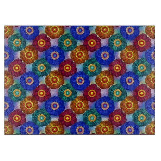 Stained Glass Abstract Red Green Blue Orange カッティングボード (正面)