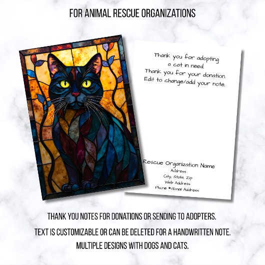 Stained Glass Animal Rescue Organization Black Cat サンキューカード