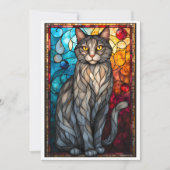 Stained Glass Animal Rescue Organization Cat Gray サンキューカード (正面)