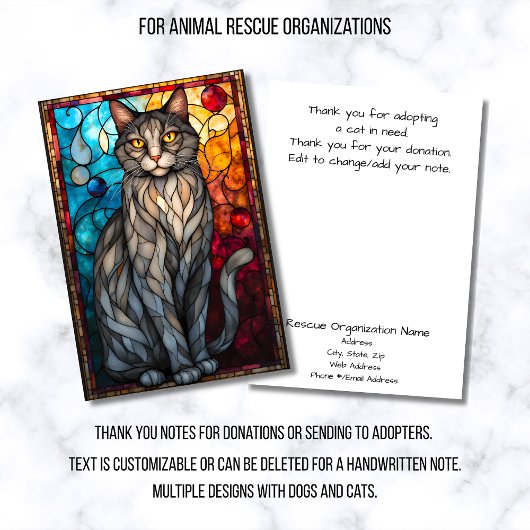 Stained Glass Animal Rescue Organization Cat Gray サンキューカード