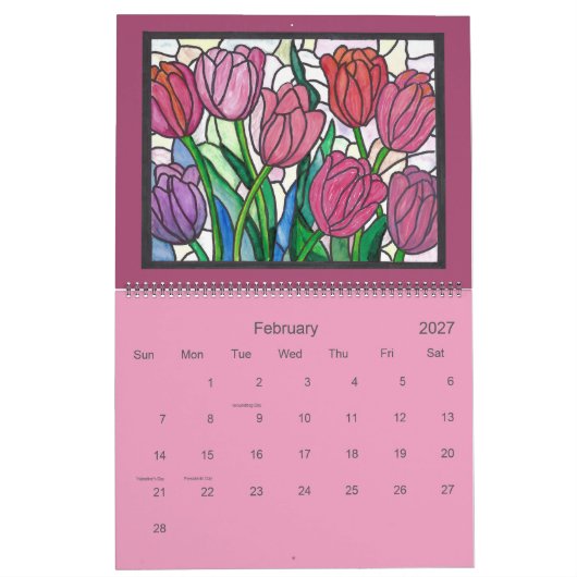 Stained Glass Art Calendar カレンダー (2月 2027)