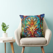 Stained Glass Art Throw Pillow – Holiday Floral クッション (椅子)