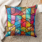 Stained Glass Art Throw Pillow – Holiday Floral  クッション (ブランケット)