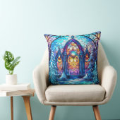 Stained Glass Art Throw Pillow – Holiday Floral  クッション (椅子)